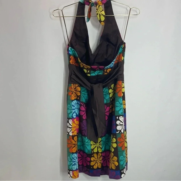 Trina Turk Retro Halter Style Brown Floral Mini Dress - Picture 4 of 7